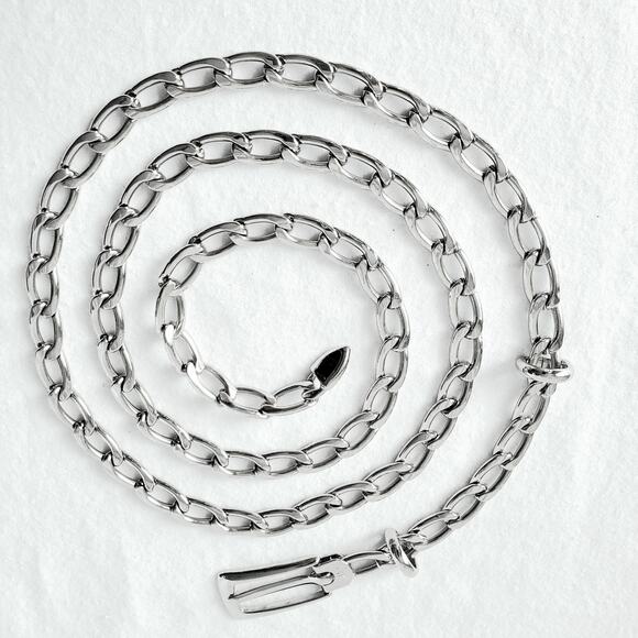 VTG 90s Calvin Klein Women Classic Silver Chain Belt OS Career Modern Cocktail - Picture 3 of 6